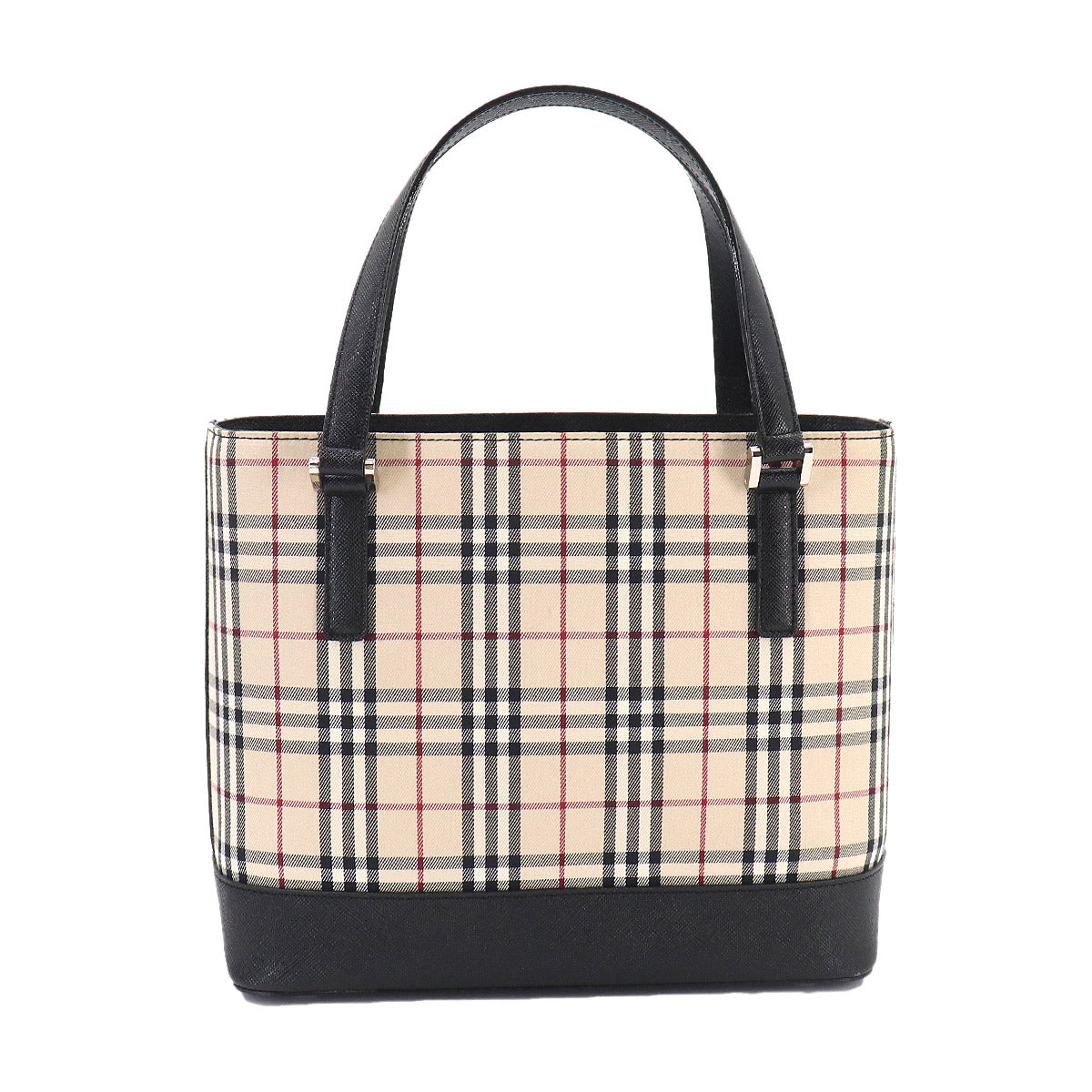 Plaid Hand Bag Canvas Leather Beige Black Purse