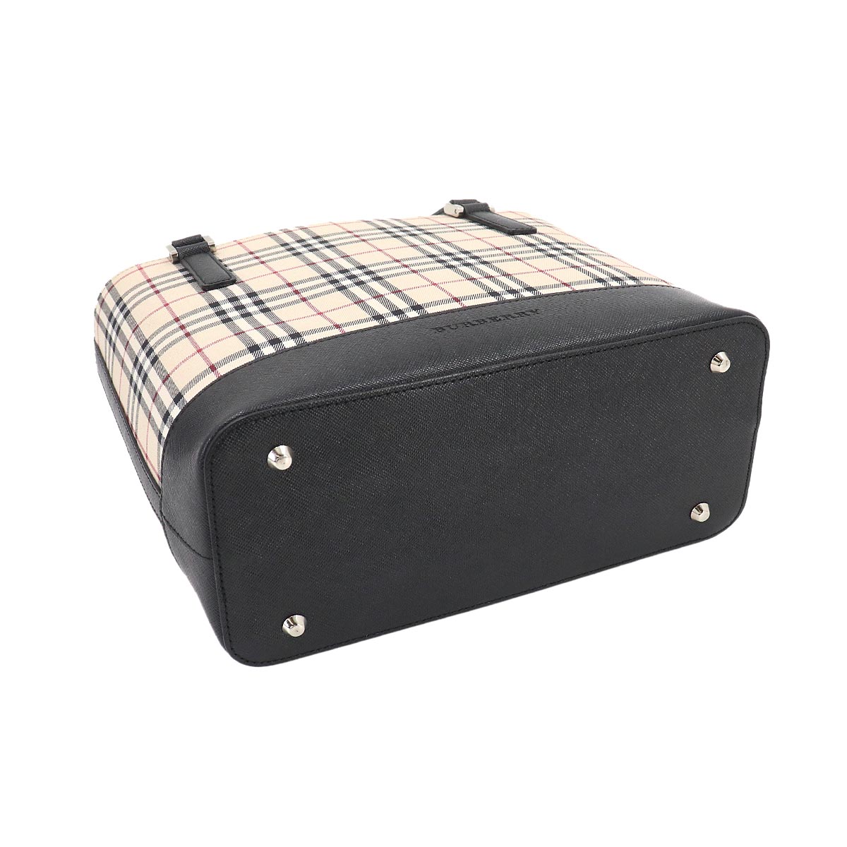 Plaid Hand Bag Canvas Leather Beige Black Purse