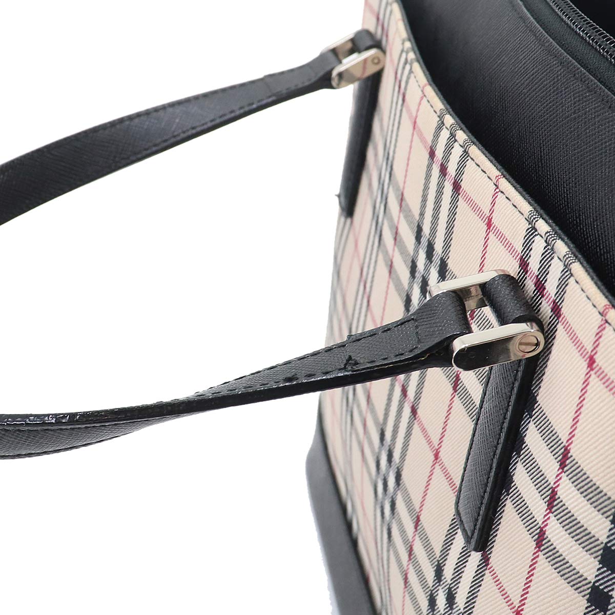 Plaid Hand Bag Canvas Leather Beige Black Purse