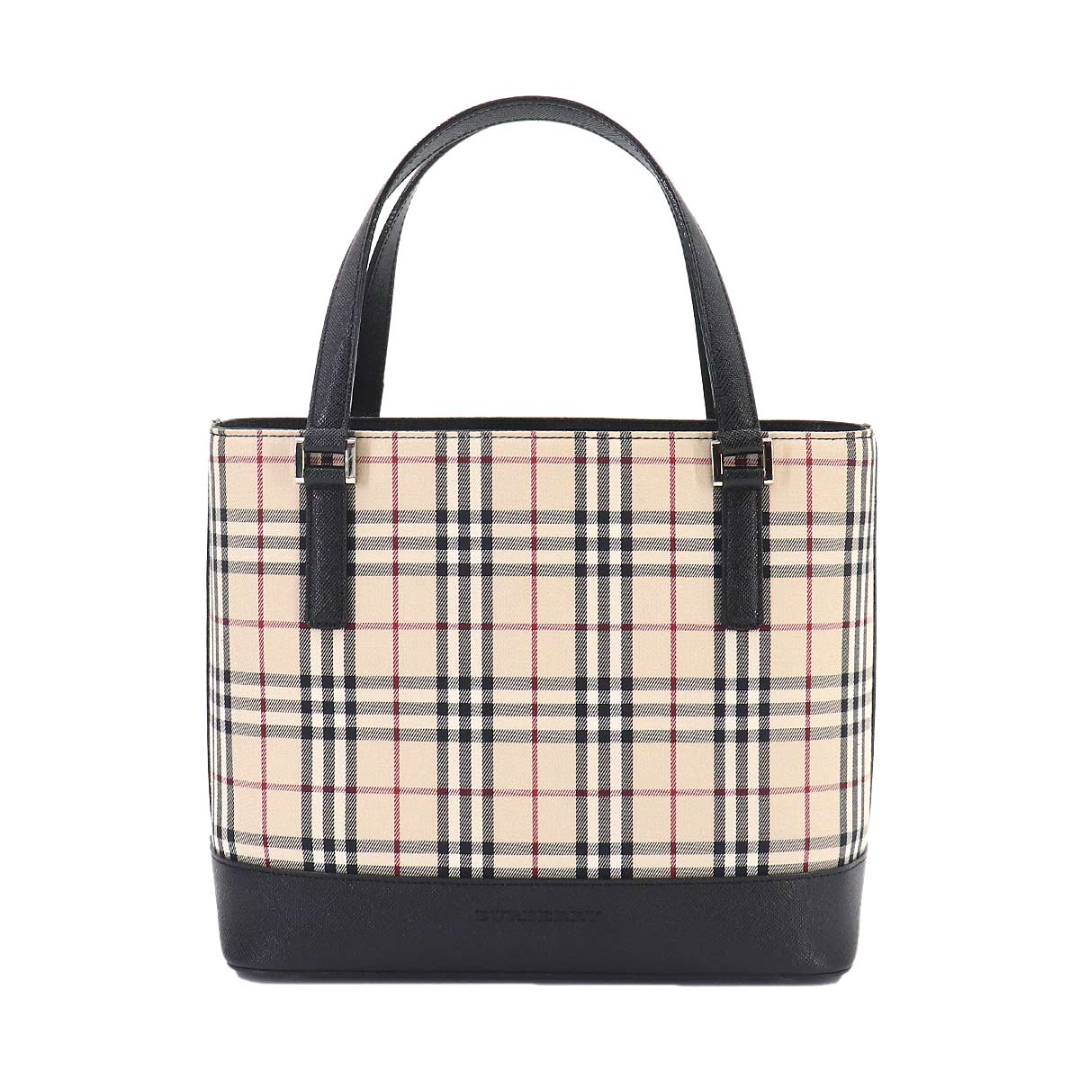 Plaid Hand Bag Canvas Leather Beige Black Purse