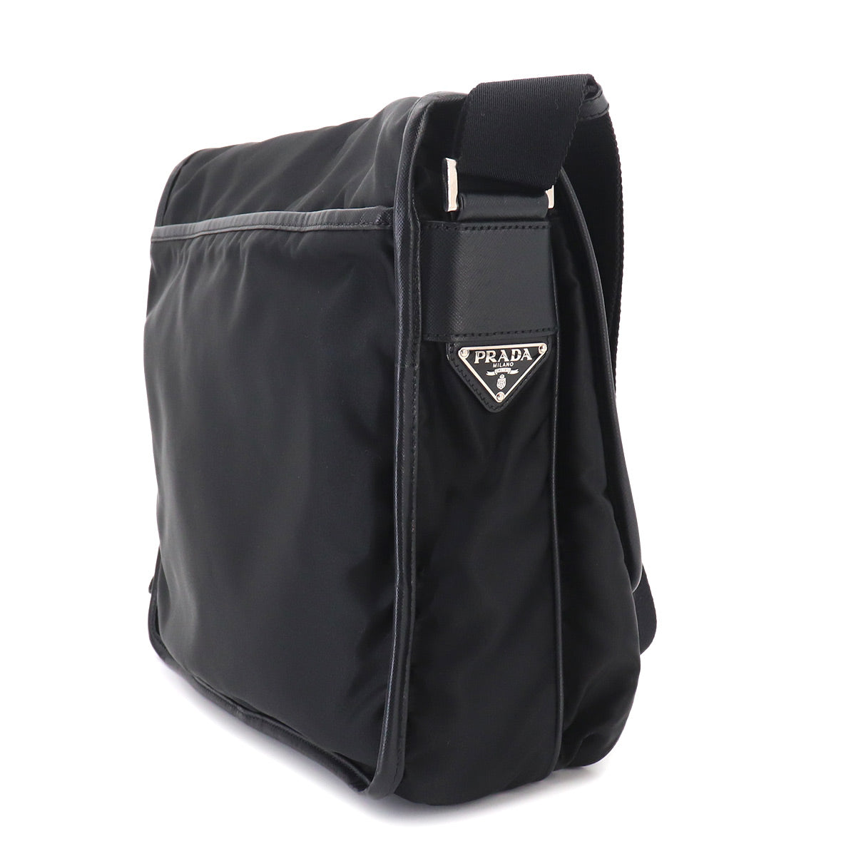Messenger Shoulder Bag Nylon Saffiano Leather Nero Black V166