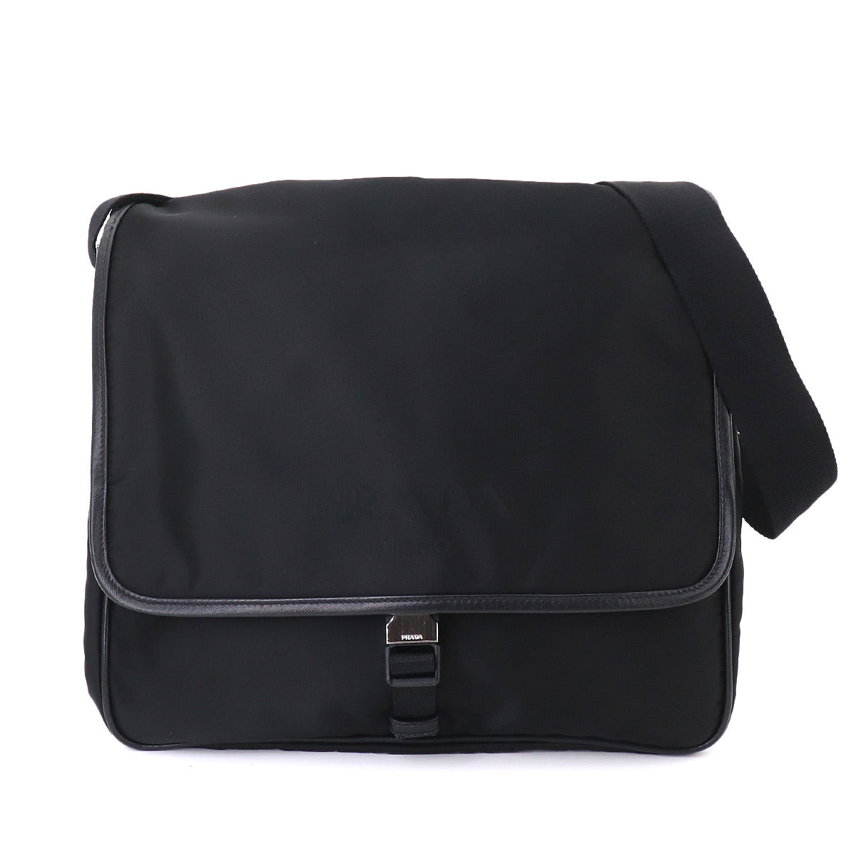 Messenger Shoulder Bag Nylon Saffiano Leather Nero Black V166