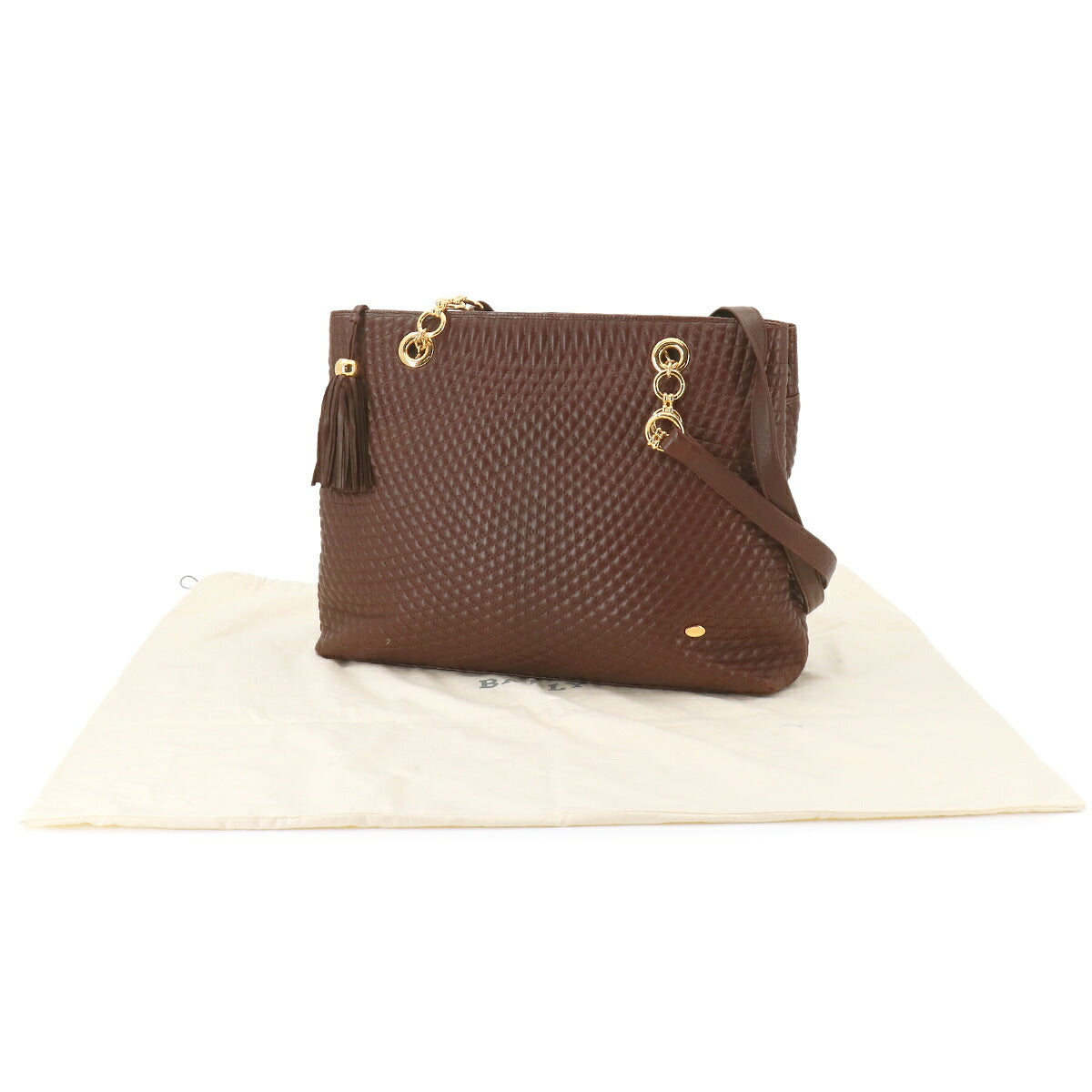 BALLY Chain Tote Bag Leather Brown Purse