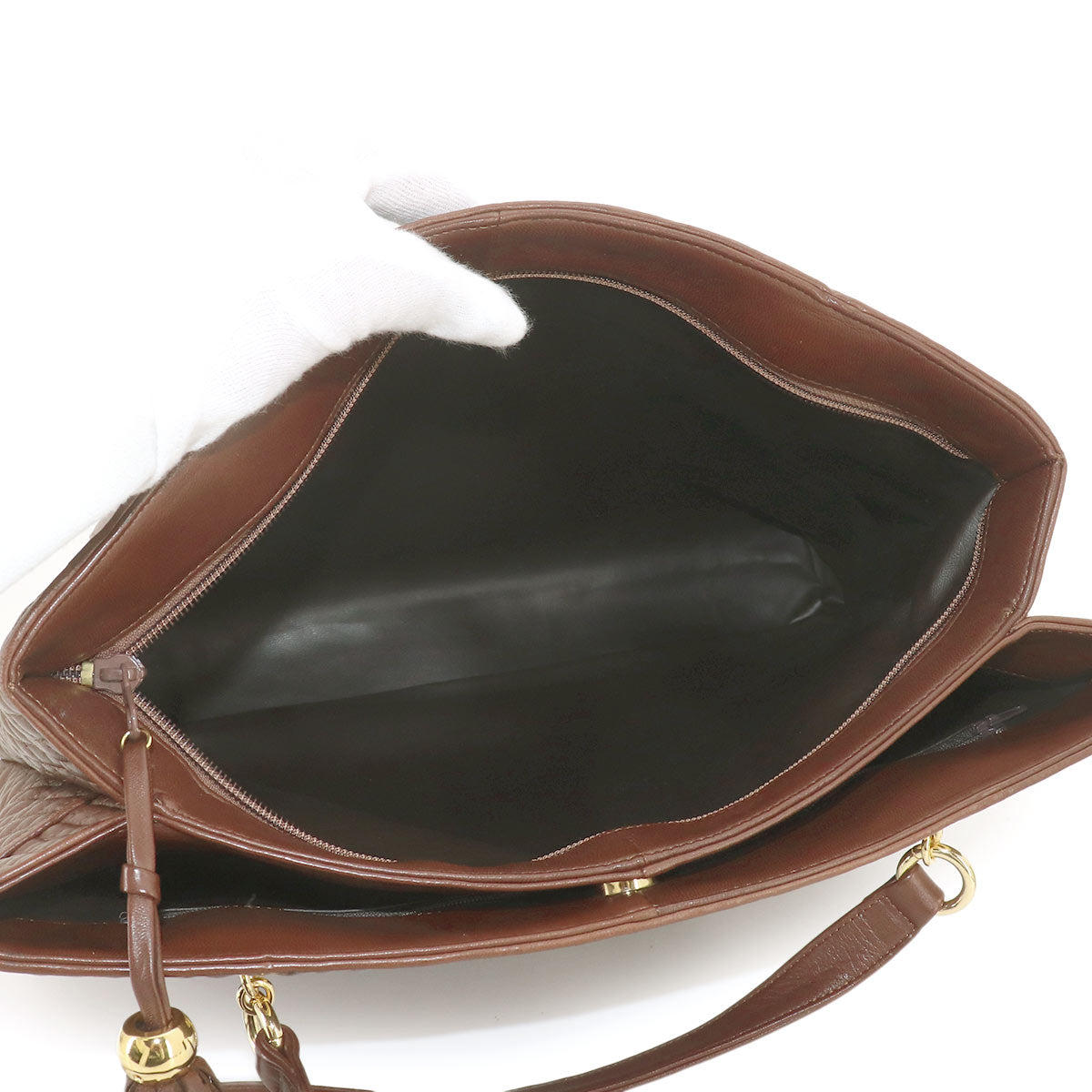 BALLY Chain Tote Bag Leather Brown Purse