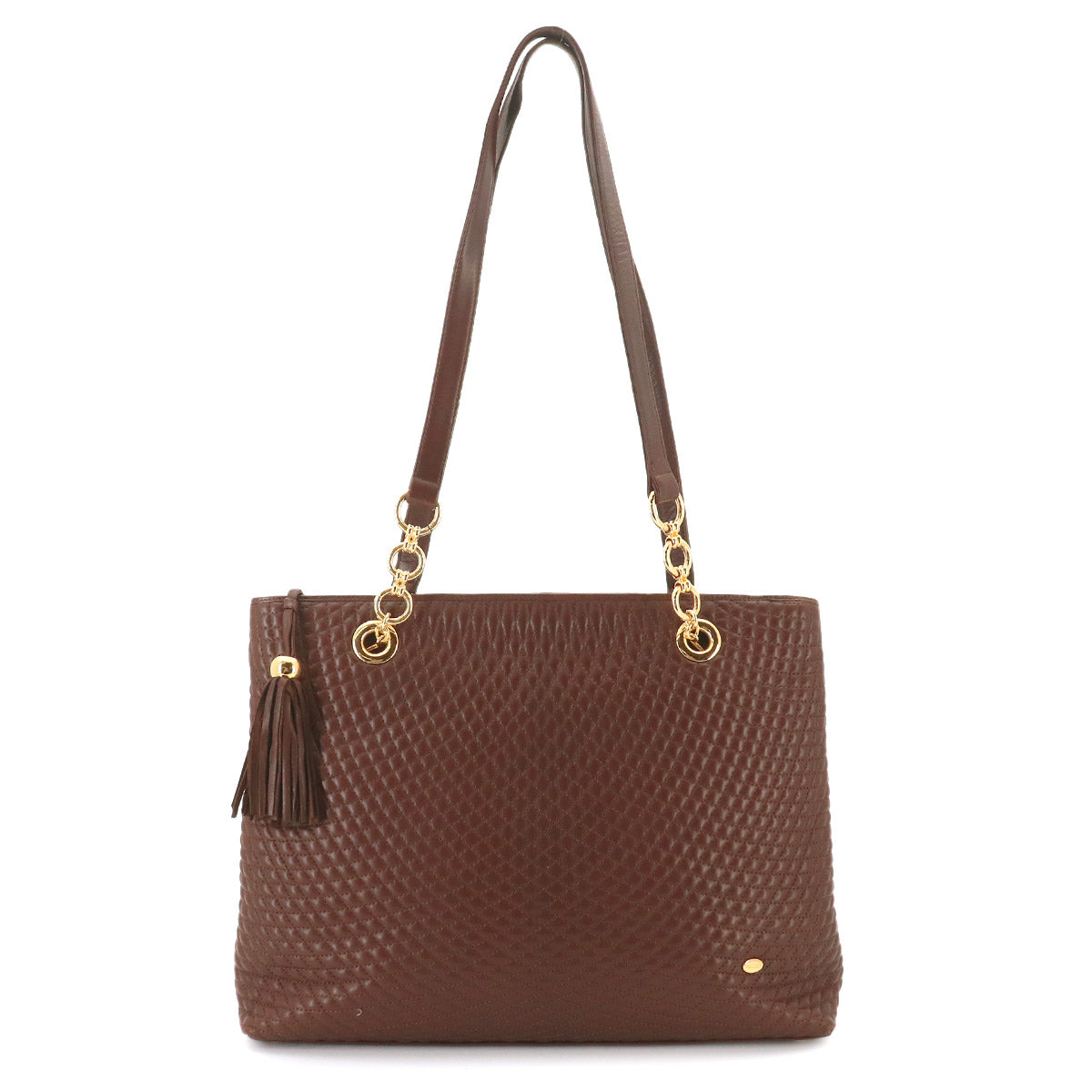 BALLY Chain Tote Bag Leather Brown Purse