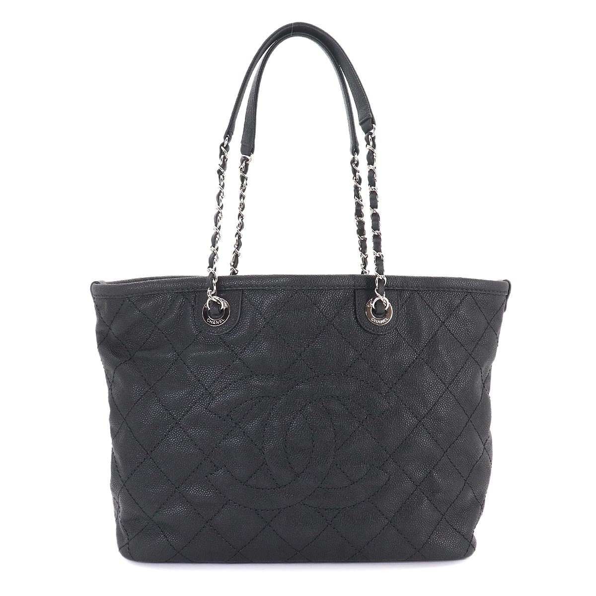 Matelasse Chain Tote Bag Leather Black A92754 Pouch