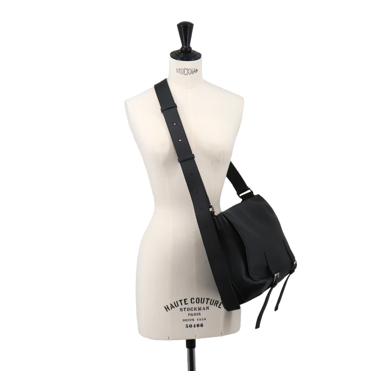 Military Messenger Shoulder Bag Leather Black Purse