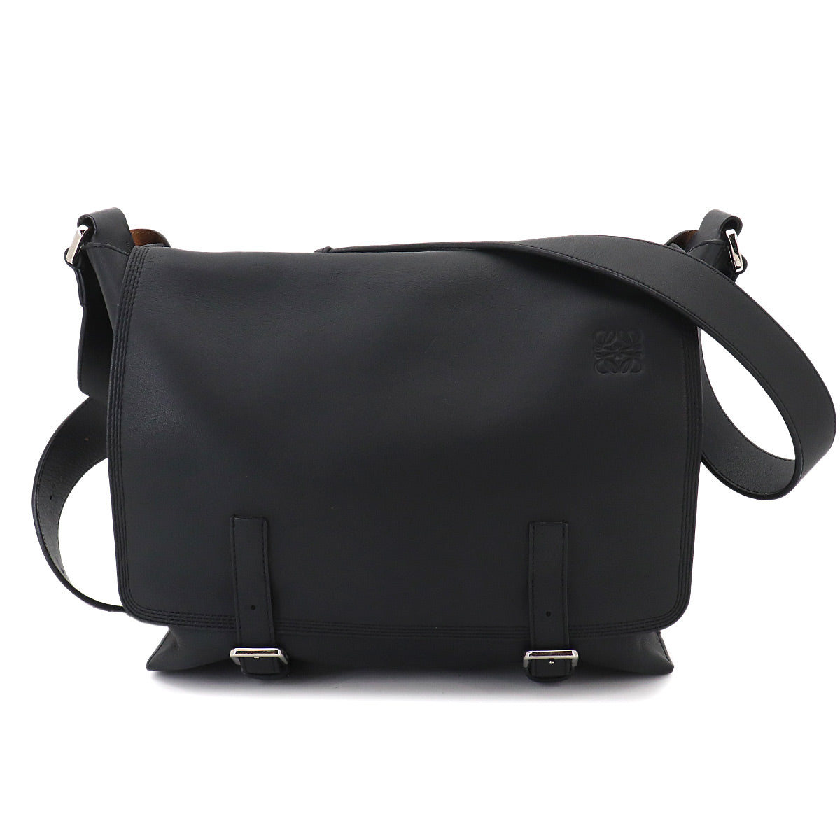 Military Messenger Shoulder Bag Leather Black Purse