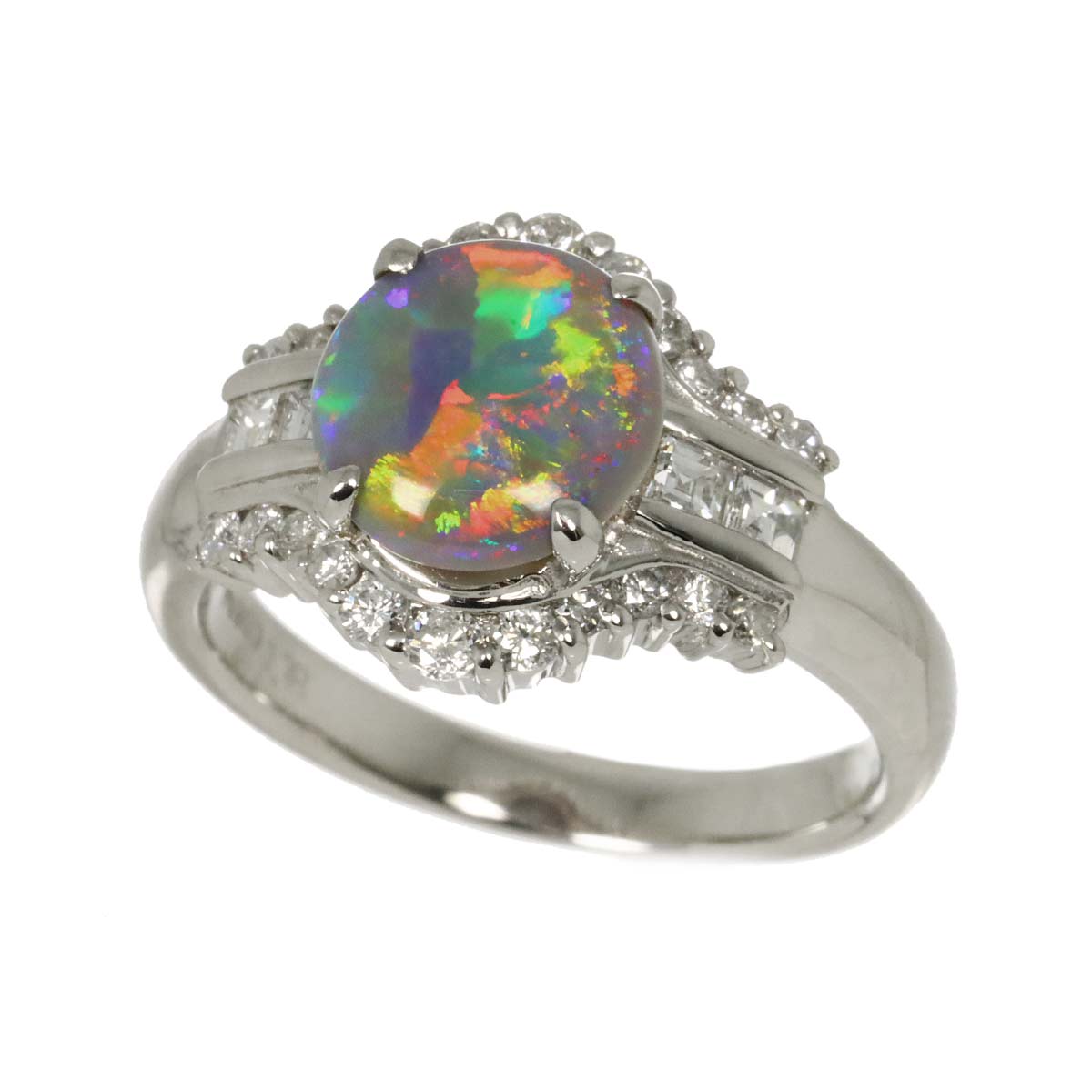 Opal 1.18ct Diamond 0.47ct Ring Pt Platinum size6(US)