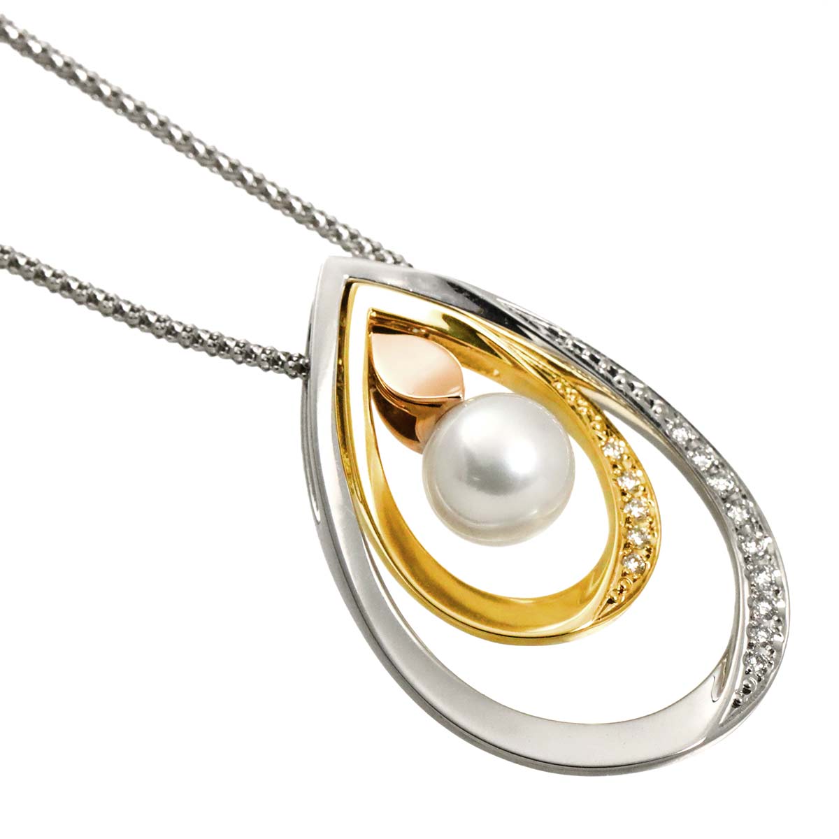Akoya Pearl 7.4mm Daimond Necklace 18K YG PG WG 750