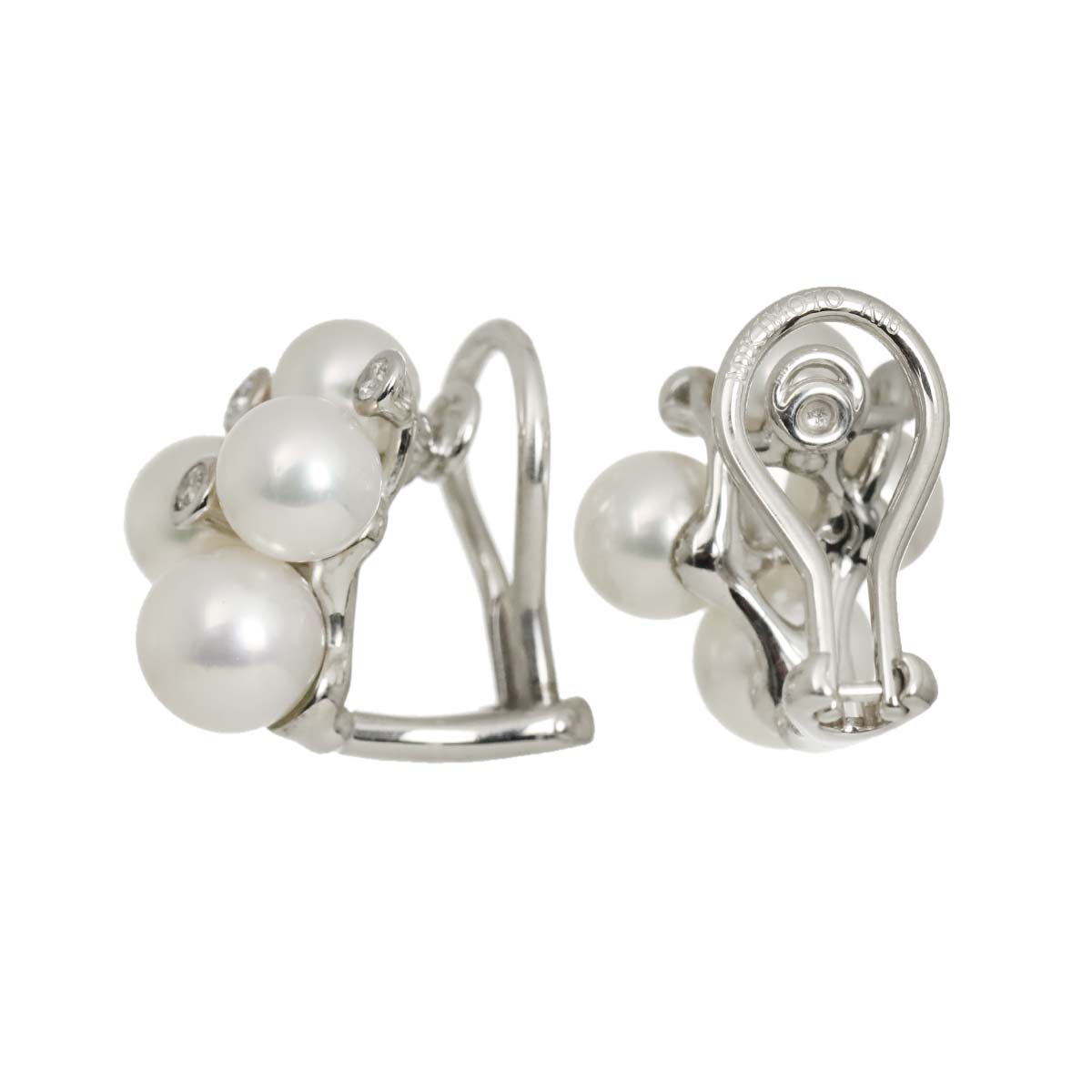 Akoya Pearl 6.0-4.7mm Diamond Earrings Clip on 18K WG 750