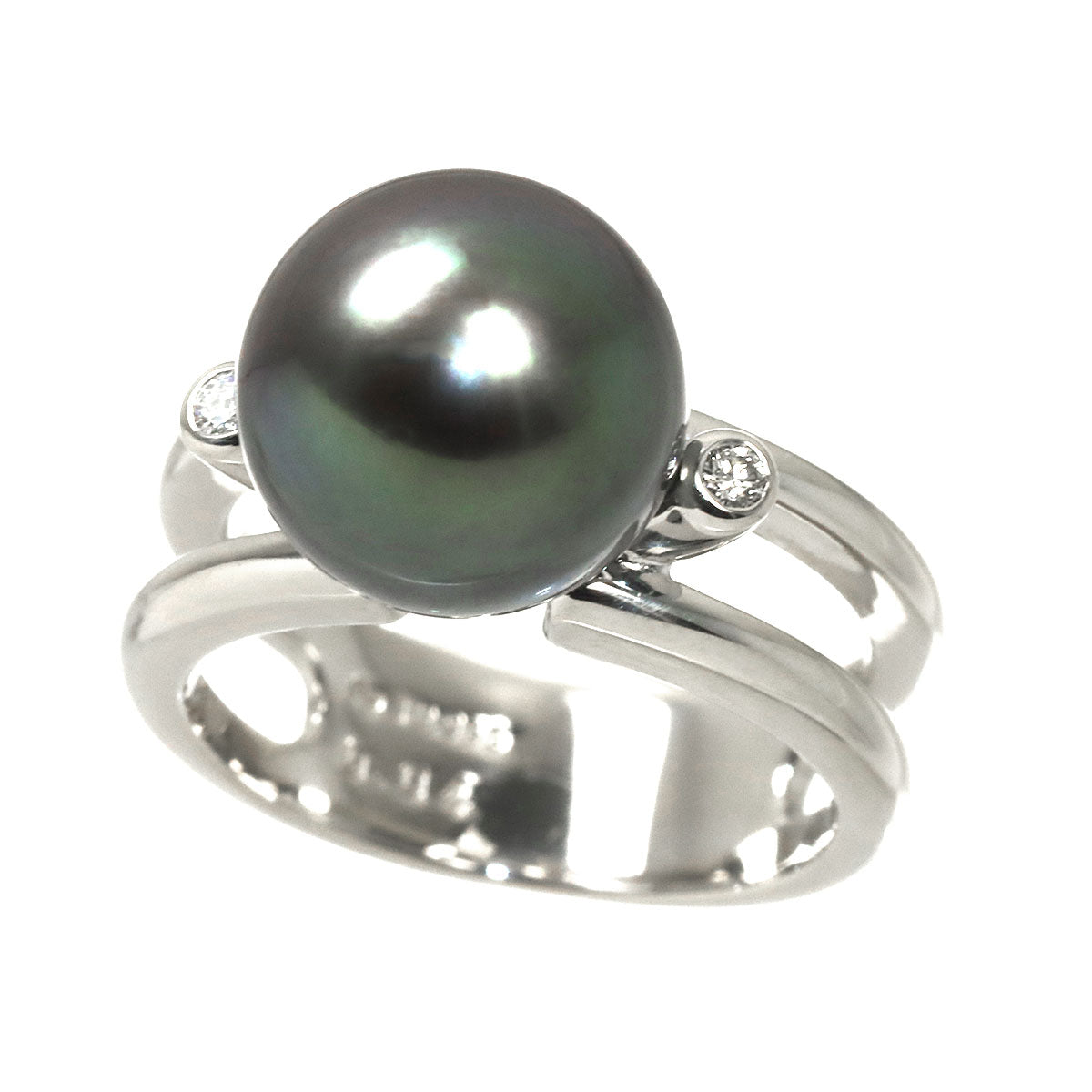 Black Pearl 10.6mm Diamond 0.04ct Ring Platinum size4.5-4.75(US)
