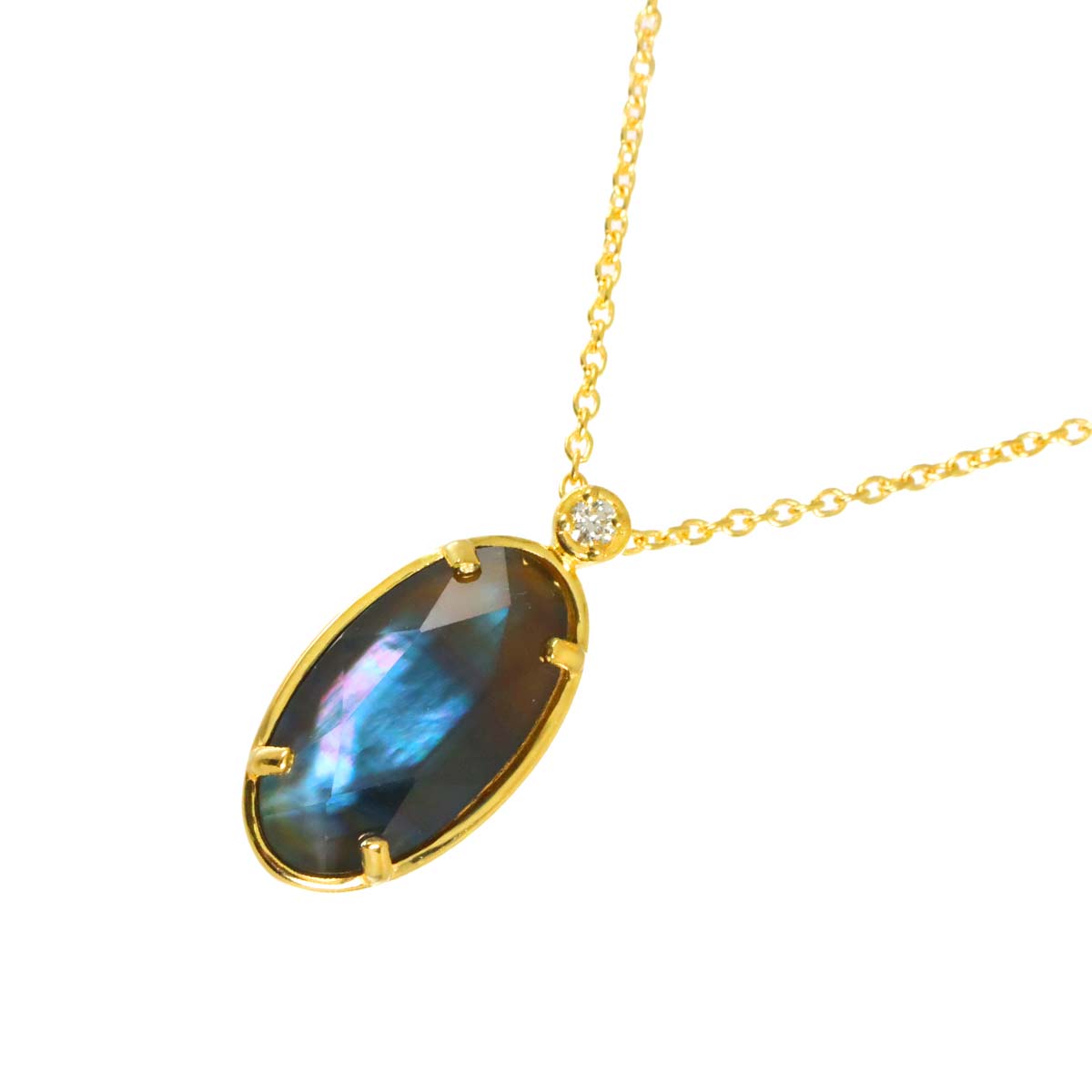 Blue Topaz MOP Diamond Necklace 18K Yellow Gold 750