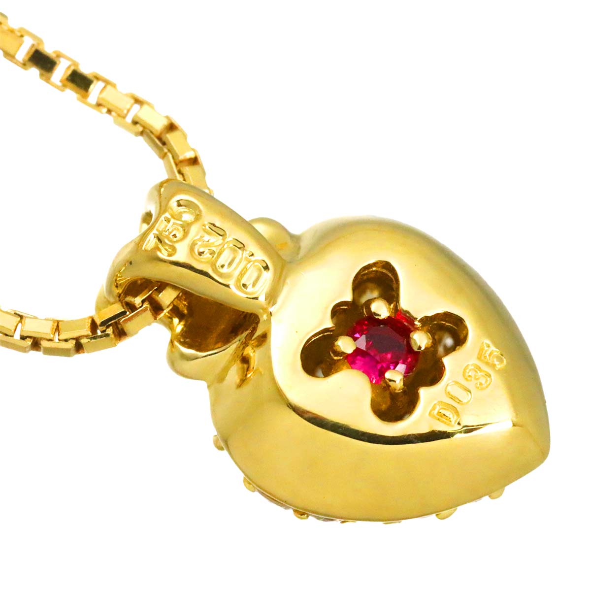 Diamond 0.35ct Ruby 0.02ct Necklace K18 Yellow Gold 750
