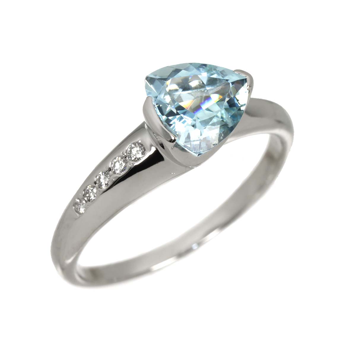 Aquamarine Diamond 0.04ct Ring 18K WG 750 Size8.75(US)