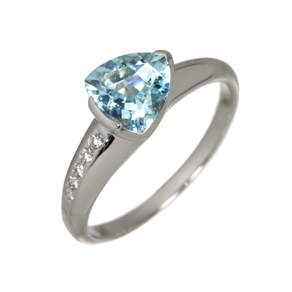 Aquamarine Diamond 0.04ct Ring 18K WG 750 Size8.75(US)