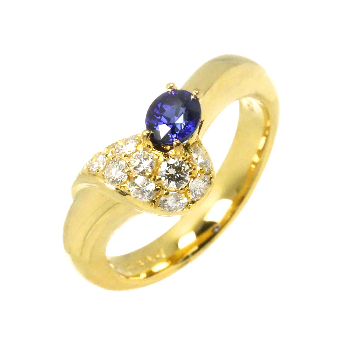 Sapphire 0.57ct Diamnd 0.42ct Ring 18K YG Size6.5-6.75(US)