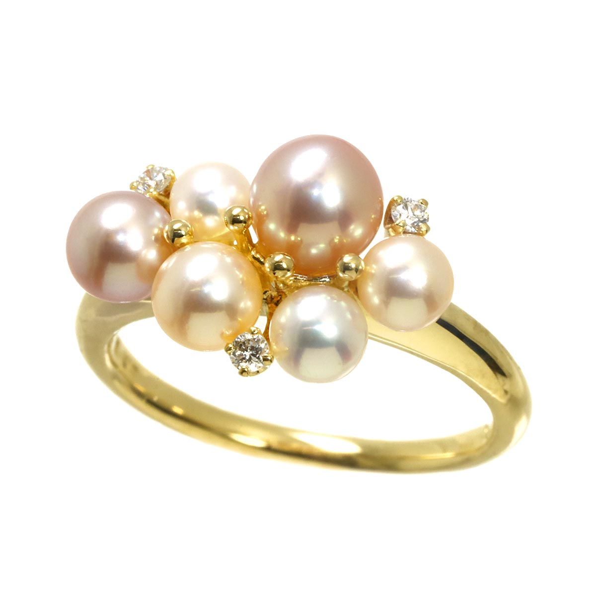 PERLITA Pearl 5.6-3.5mm Diamond 0.05ct Ring 18K YG 5.75-6(US)