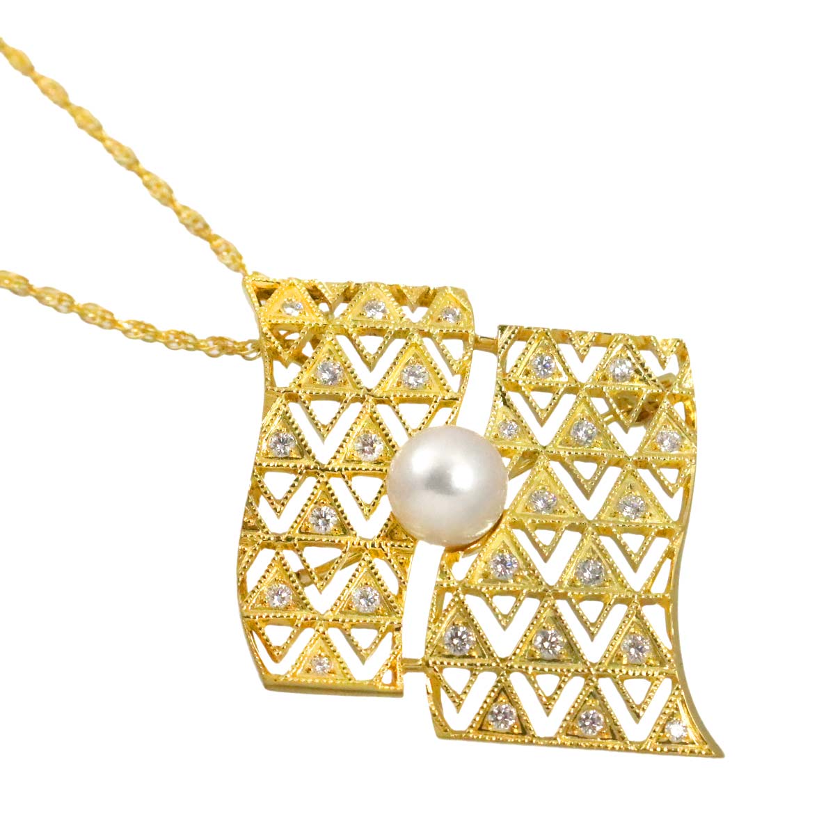 Akoya Pearl 7.8mm Diamond Long Necklace 18K YG 750