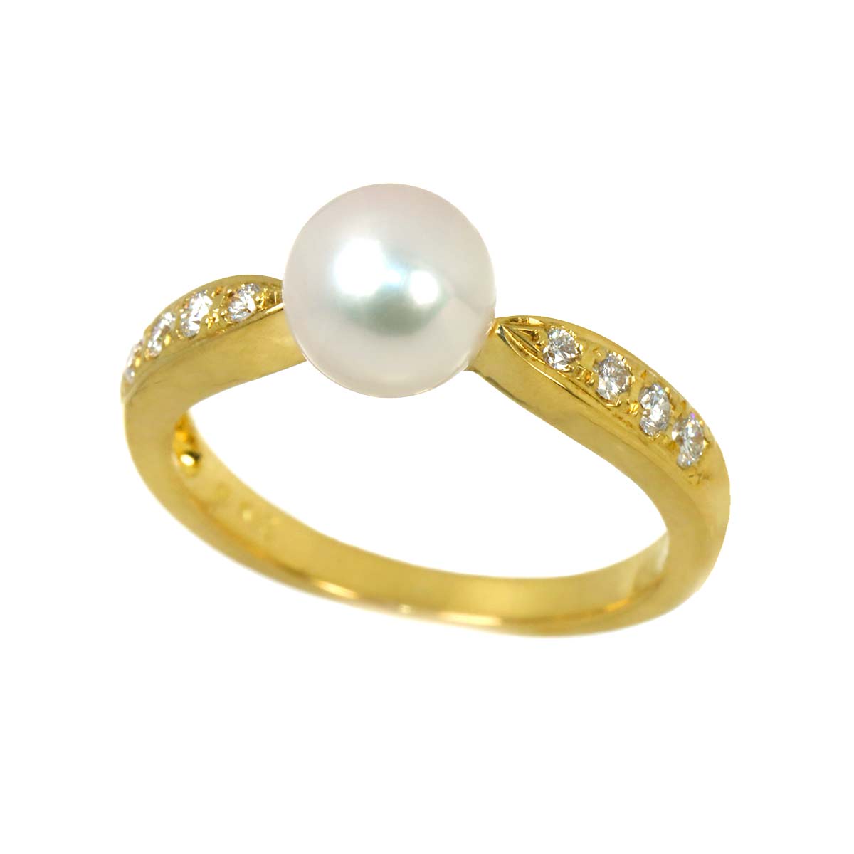 Akoya Pearl 6.3mm Diamond Ring 18K YG 750 size4.5(US)