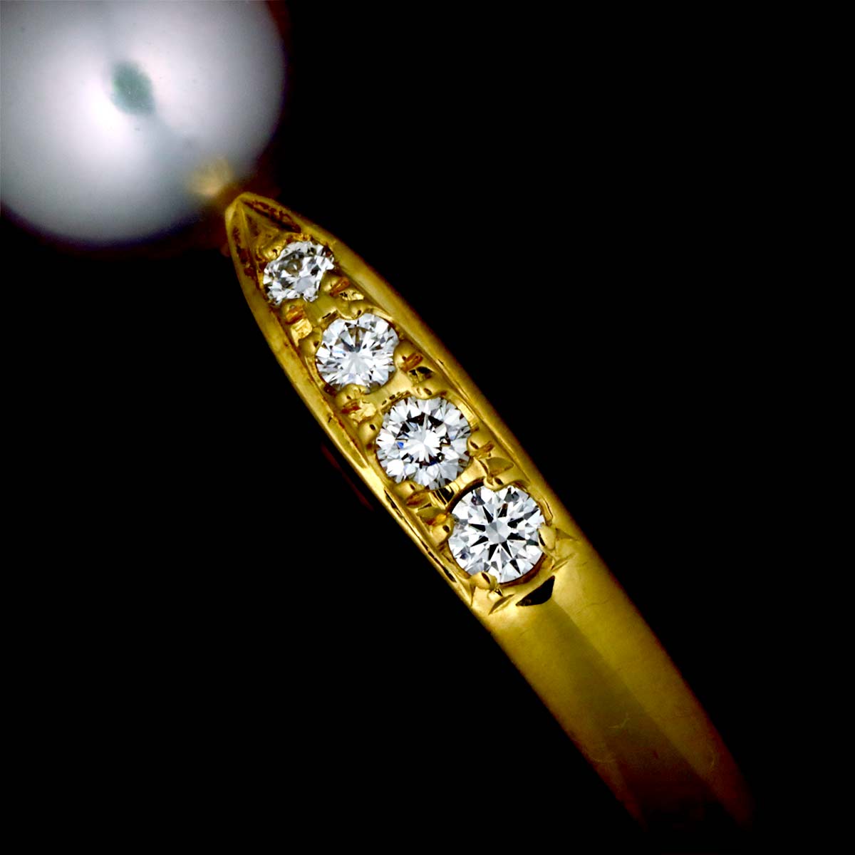 Akoya Pearl 6.3mm Diamond Ring 18K YG 750 size4.5(US)