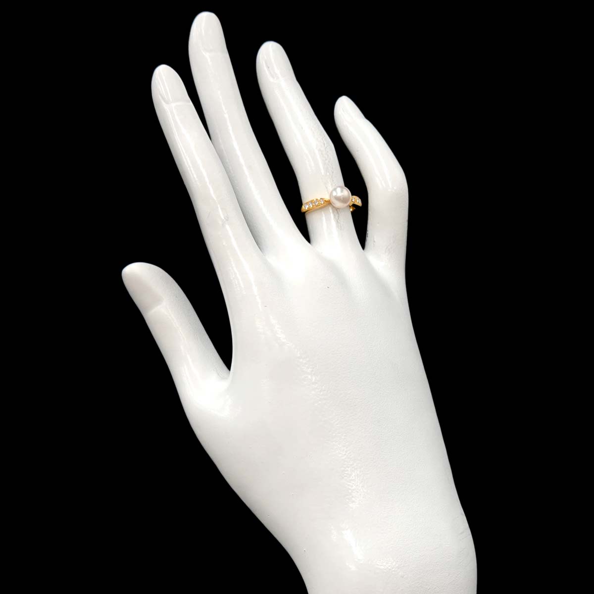 Akoya Pearl 6.3mm Diamond Ring 18K YG 750 size4.5(US)