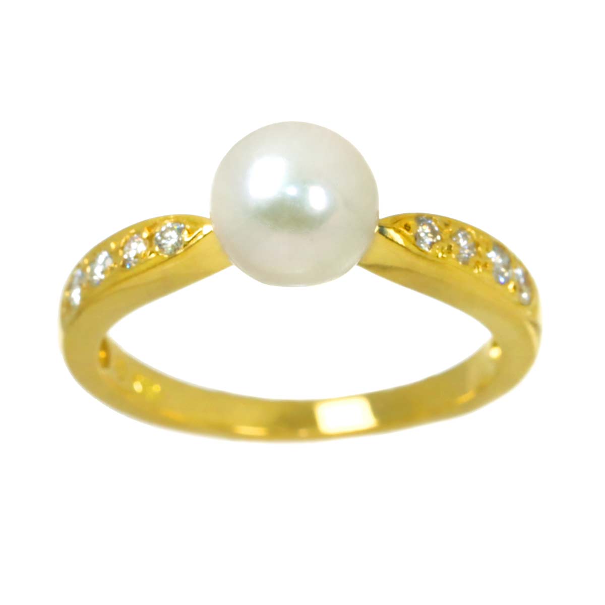 Akoya Pearl 6.2mm Diamond Ring 18K YG 750 size4.5(US)