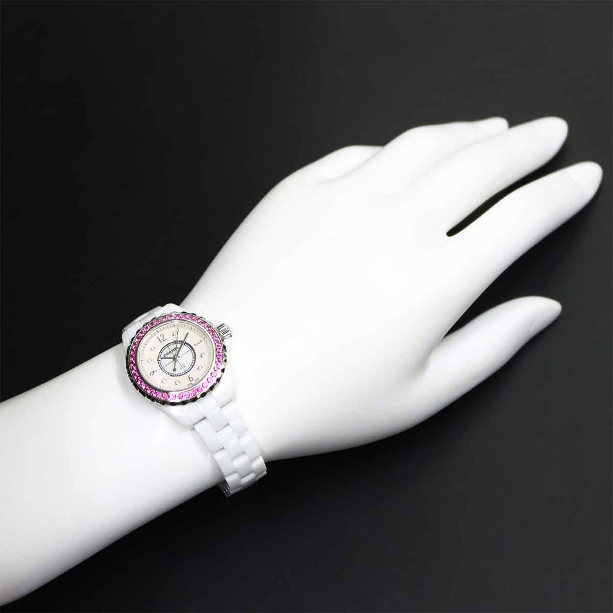 J12 H3243 Pink Sapphire Bezel 8P Diamond White Shell Dial