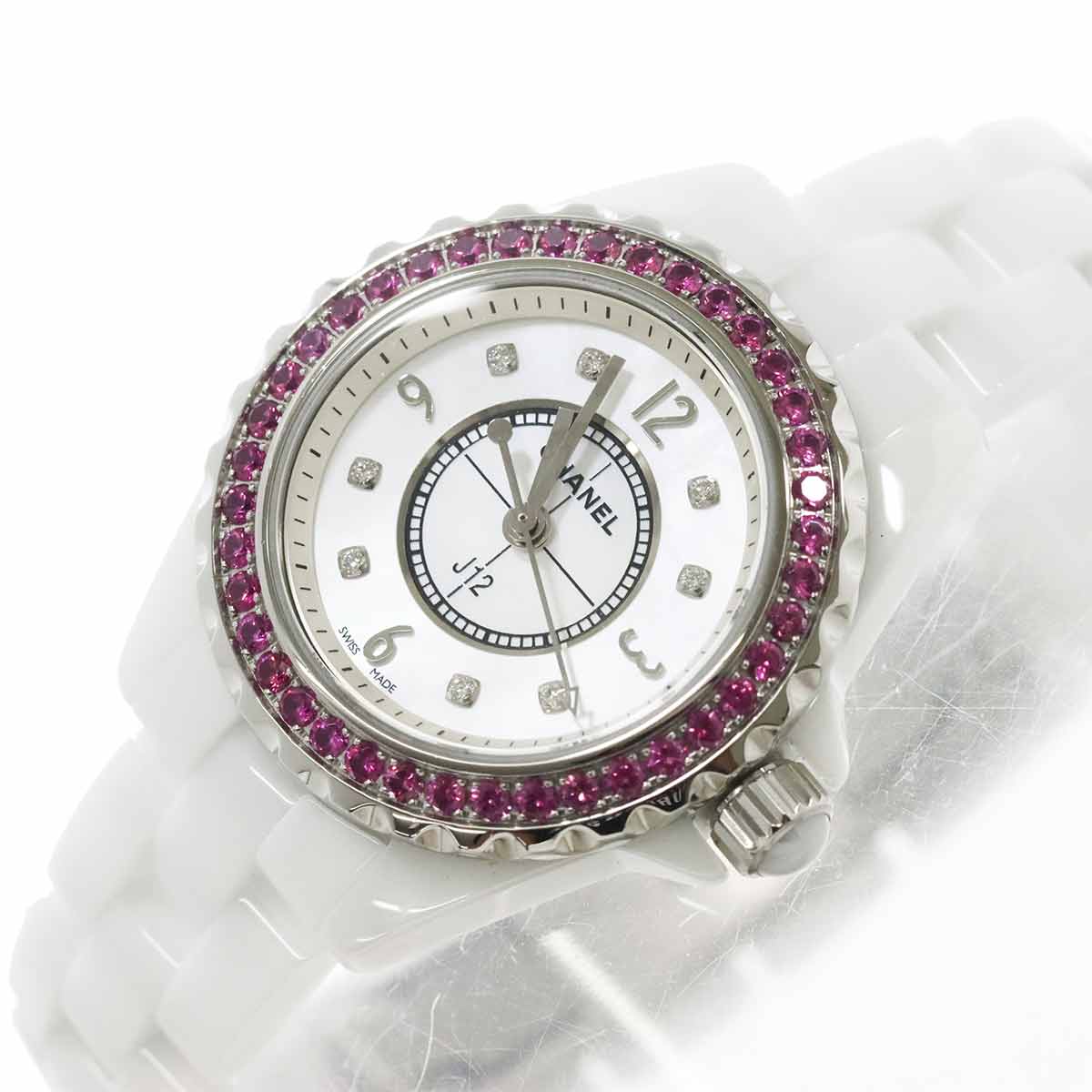 J12 H3243 Pink Sapphire Bezel 8P Diamond White Shell Dial