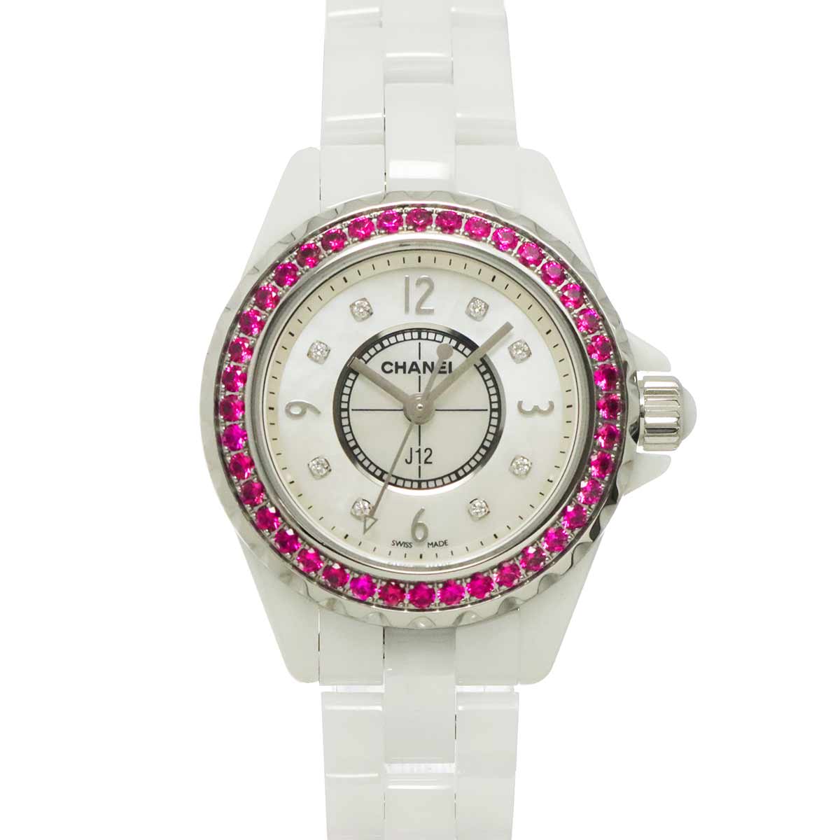 J12 H3243 Pink Sapphire Bezel 8P Diamond White Shell Dial