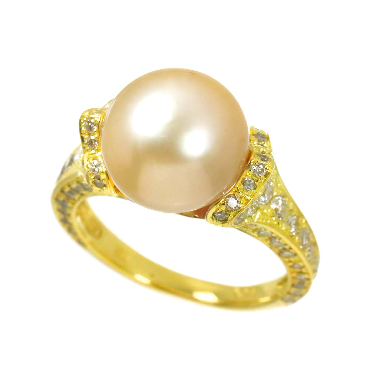 South Sea pearl 10.7mm Diamond 0.96ct Ring 18K K18 YG 750 5.5-5.75(US)