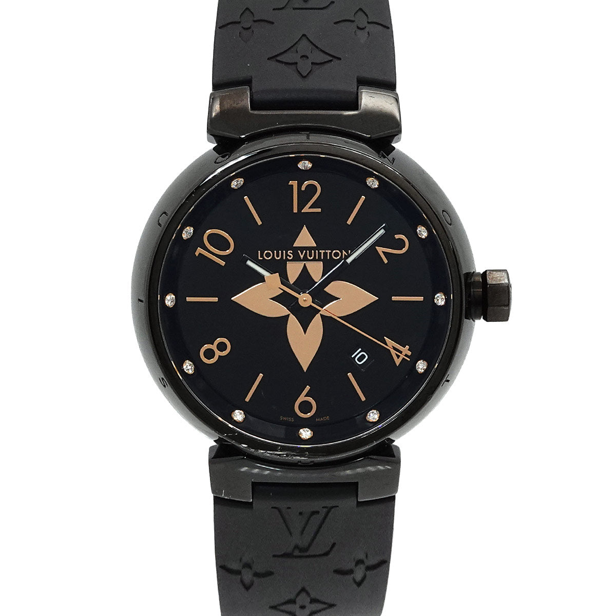 Tambour All Black GM QA049 Diamond Date Black Dial Mens