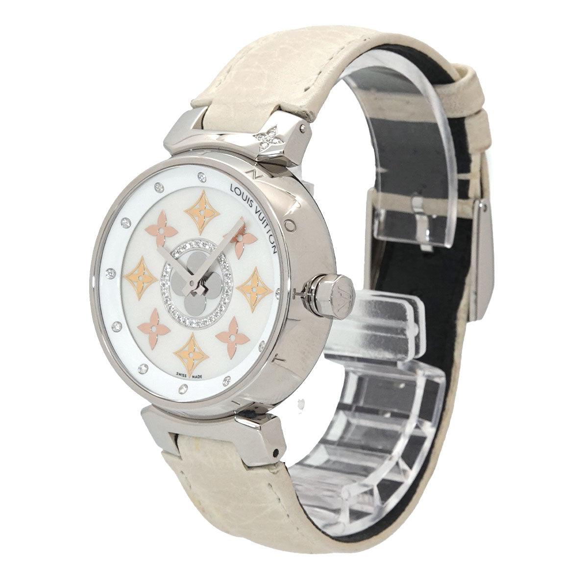 Tambour Q13MT Diamond Quartz White Shell Dial Ladies