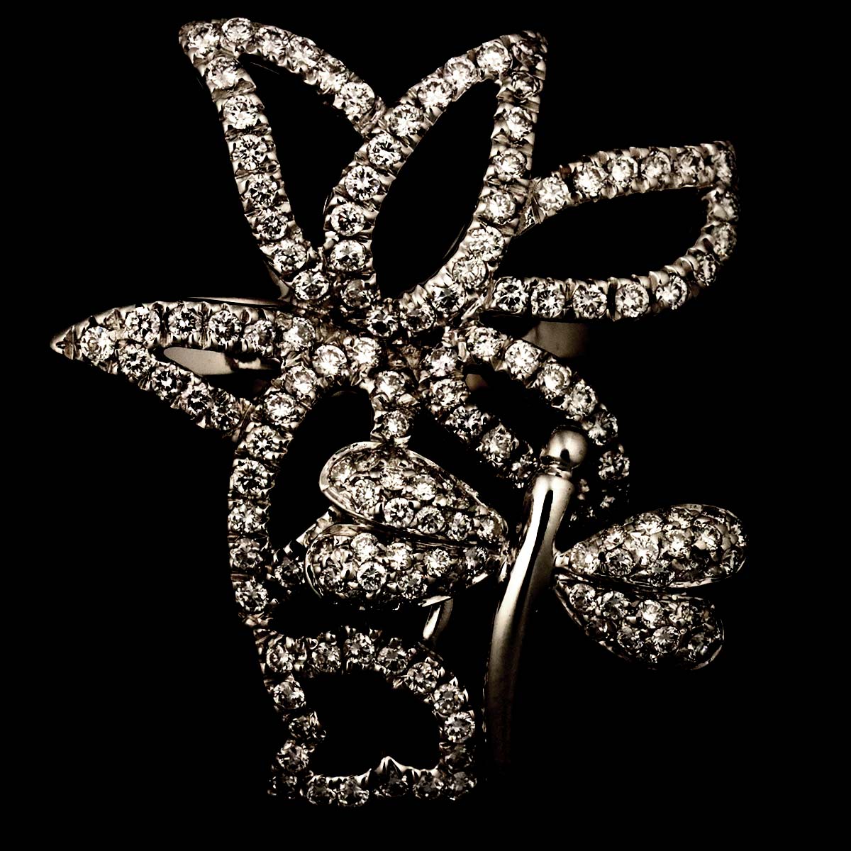 Flora Ring Diamond 18K White Gold 750 Size9 4.75-5(US)