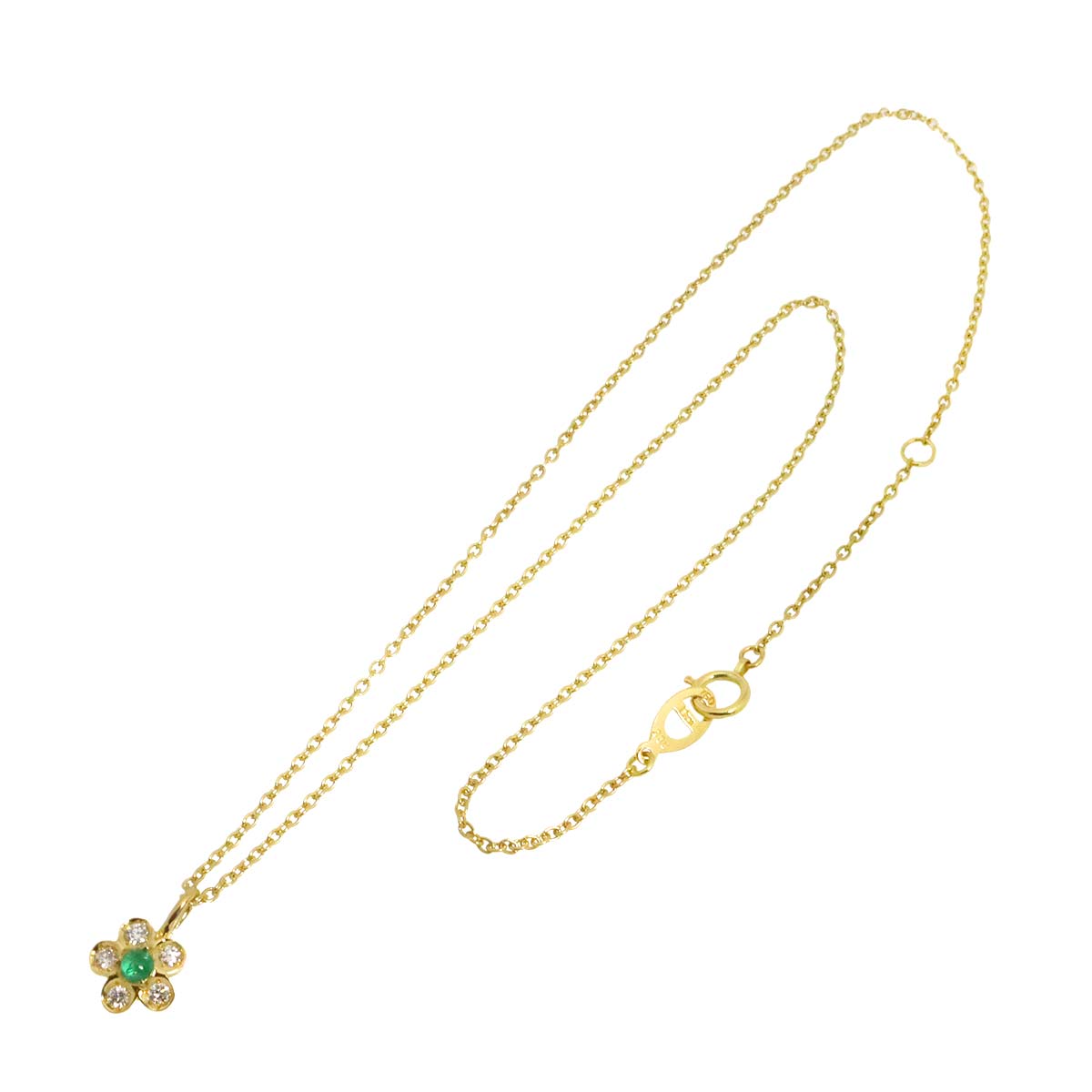 Emerald Diamond Necklace 18K Yellow Gold 750