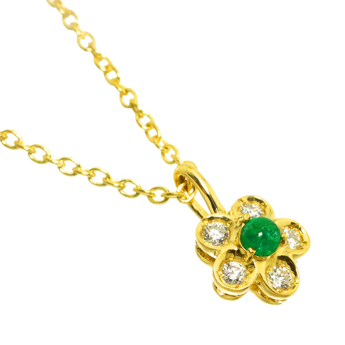 Emerald Diamond Necklace 18K Yellow Gold 750
