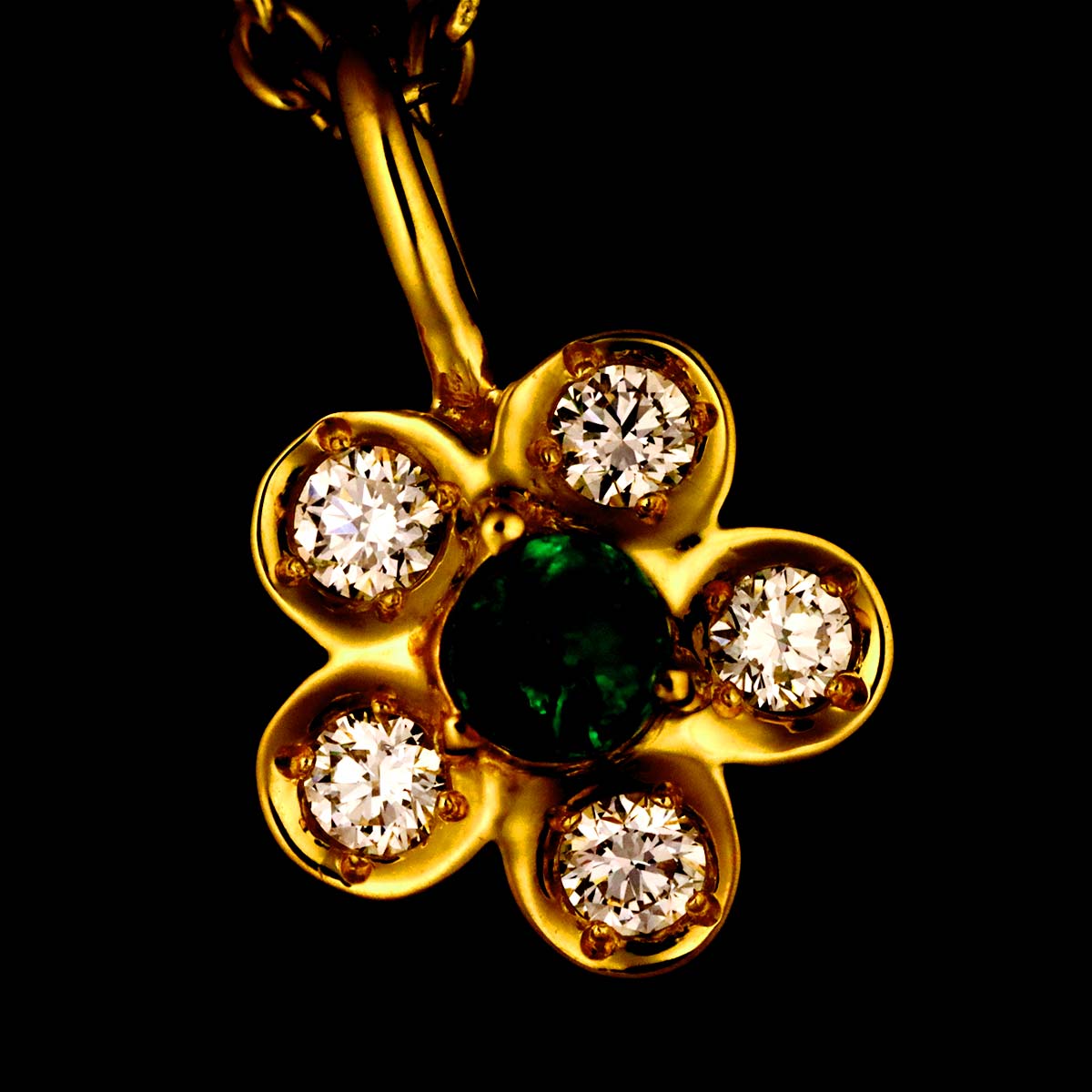 Emerald Diamond Necklace 18K Yellow Gold 750