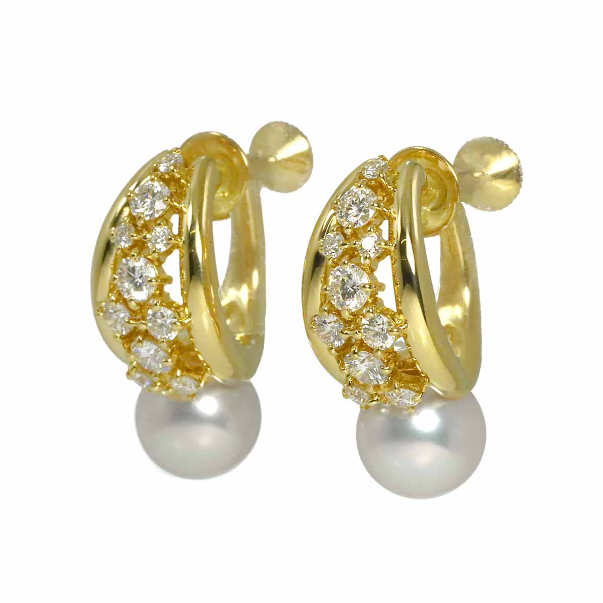 Akoya Pearl 8.1mm Diamond Earrings 18K Yellow Gold 750