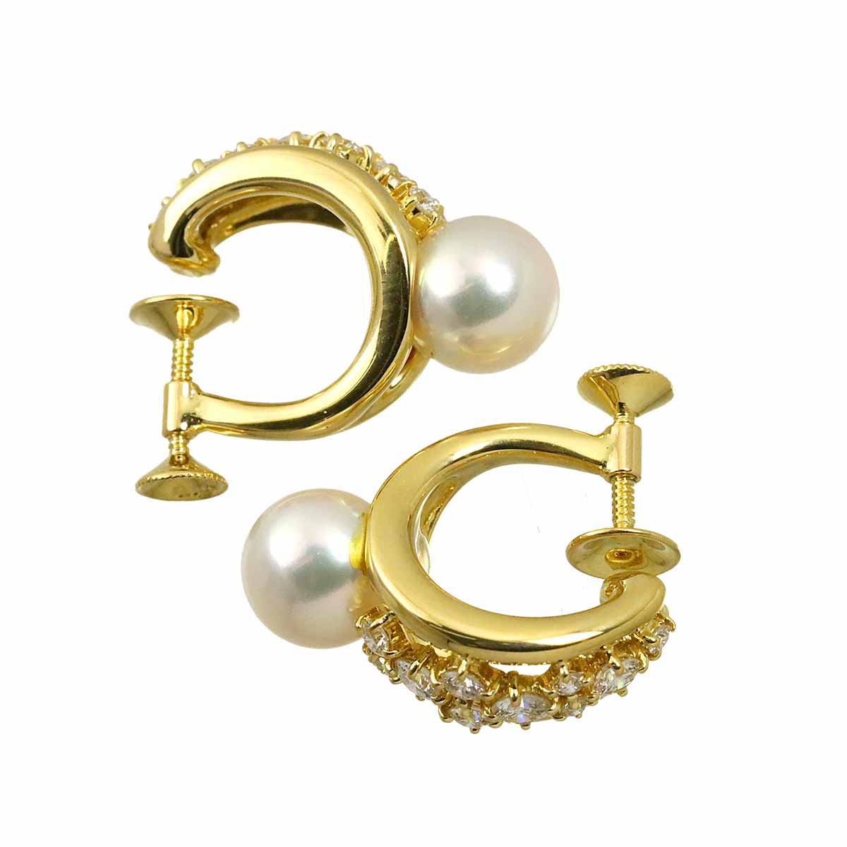 Akoya Pearl 8.1mm Diamond Earrings 18K Yellow Gold 750