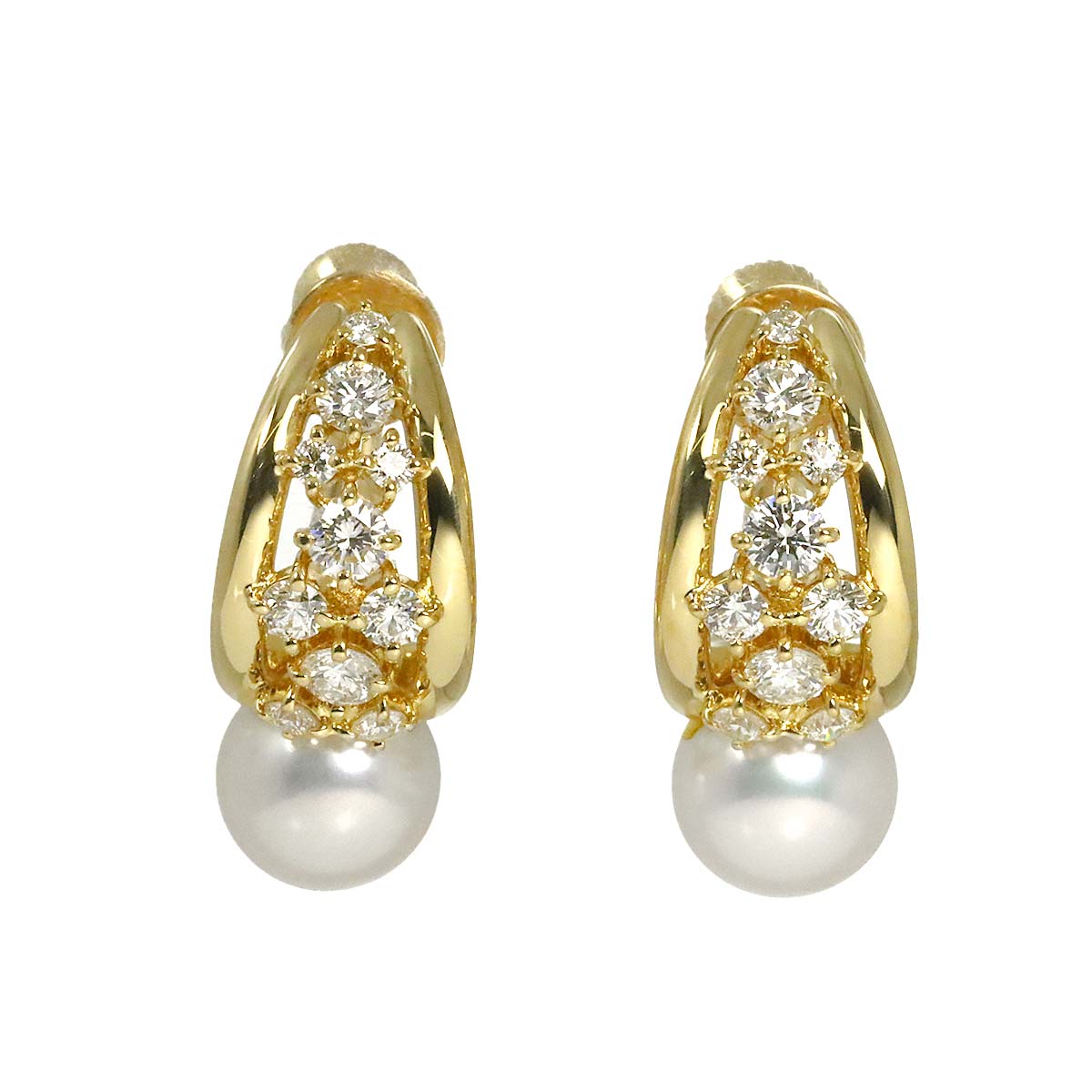 Akoya Pearl 8.1mm Diamond Earrings 18K Yellow Gold 750