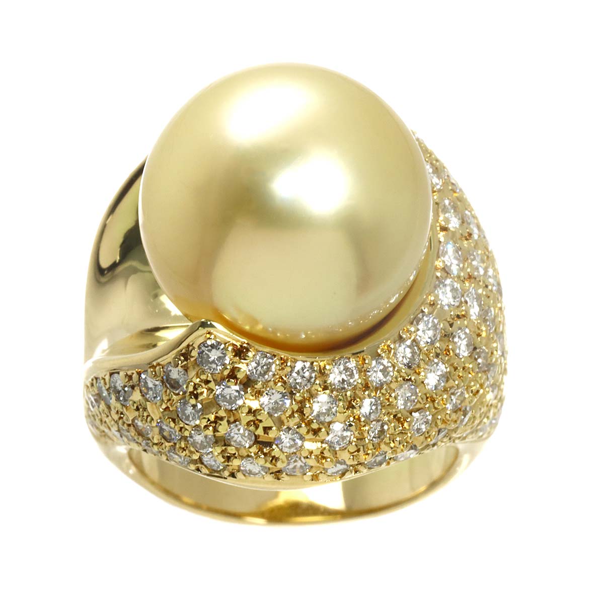 South Sea pearl 14.4mm Diamond 1.59ct Ring K18 YG 750 size:5.5-5.75(US)