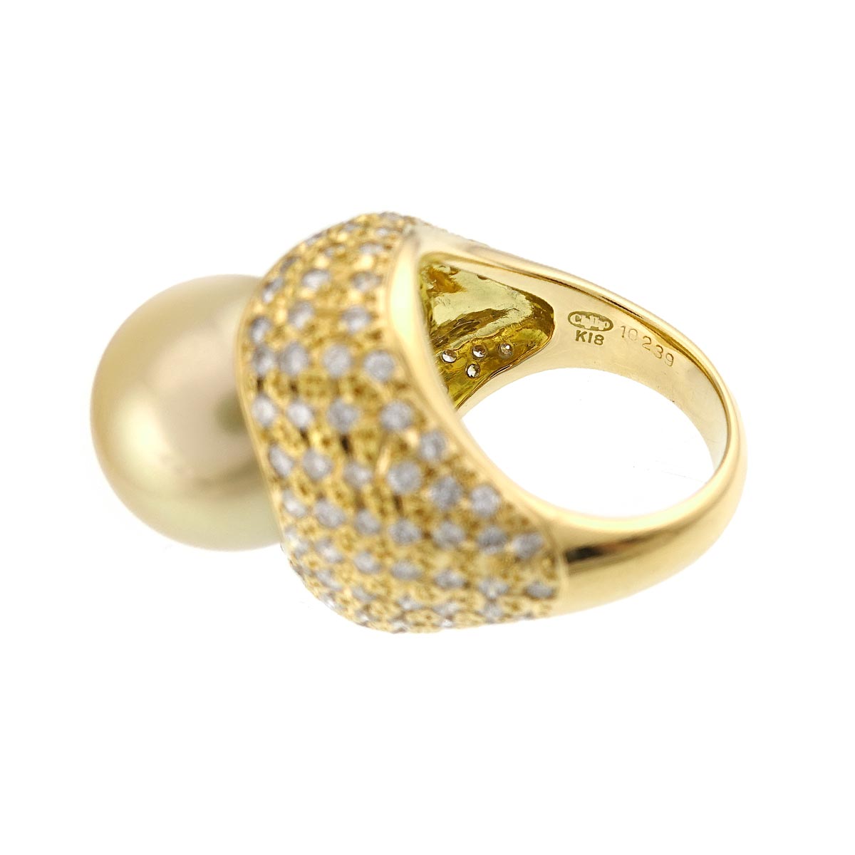 South Sea pearl 14.4mm Diamond 1.59ct Ring K18 YG 750 size:5.5-5.75(US)