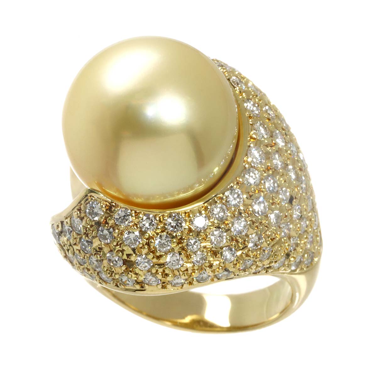 South Sea pearl 14.4mm Diamond 1.59ct Ring K18 YG 750 size:5.5-5.75(US)