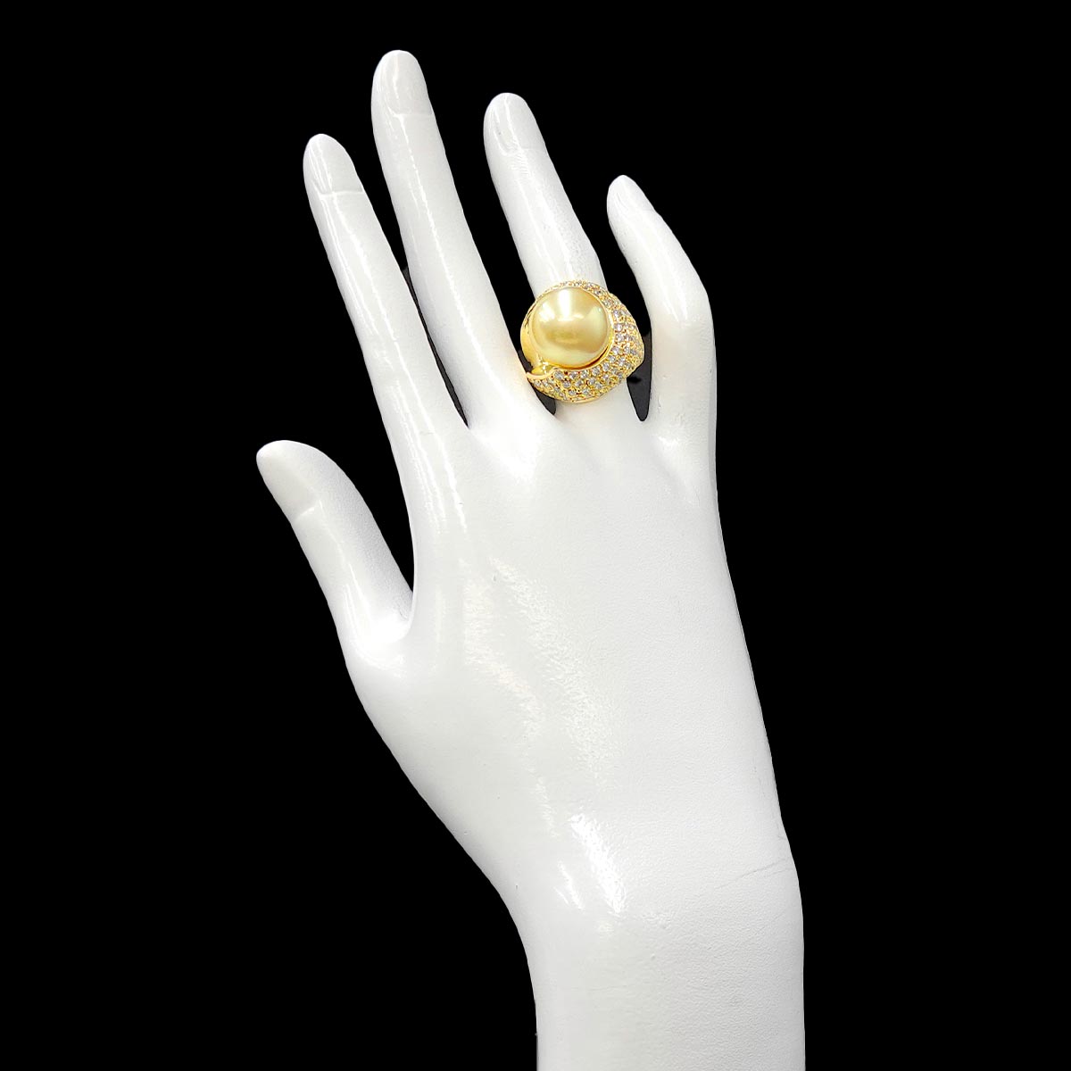 South Sea pearl 14.4mm Diamond 1.59ct Ring K18 YG 750 size:5.5-5.75(US)