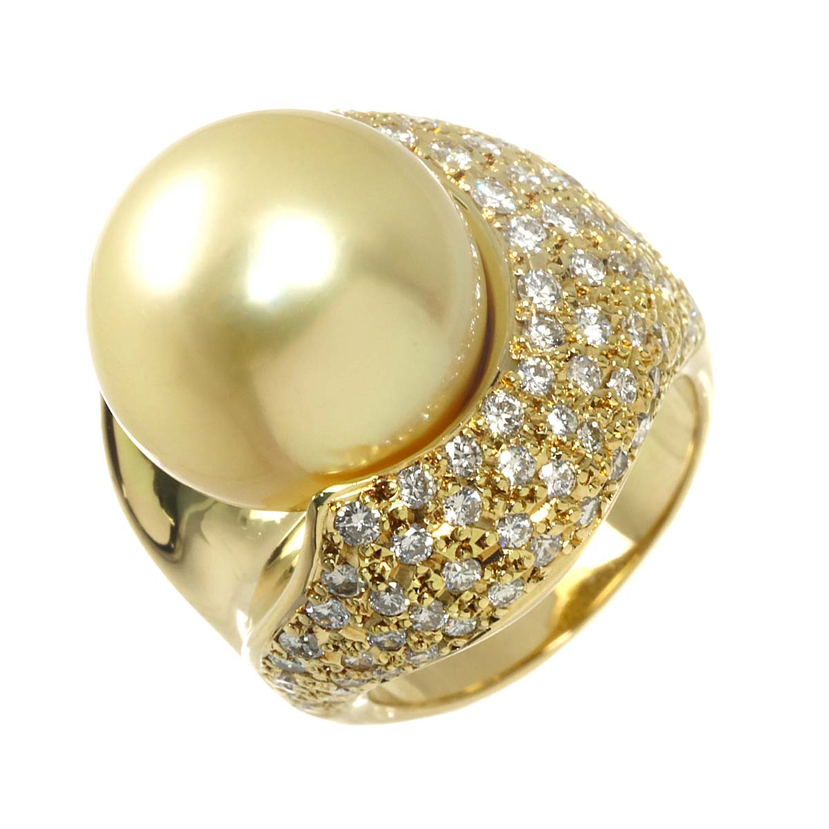 South Sea pearl 14.4mm Diamond 1.59ct Ring K18 YG 750 size:5.5-5.75(US)