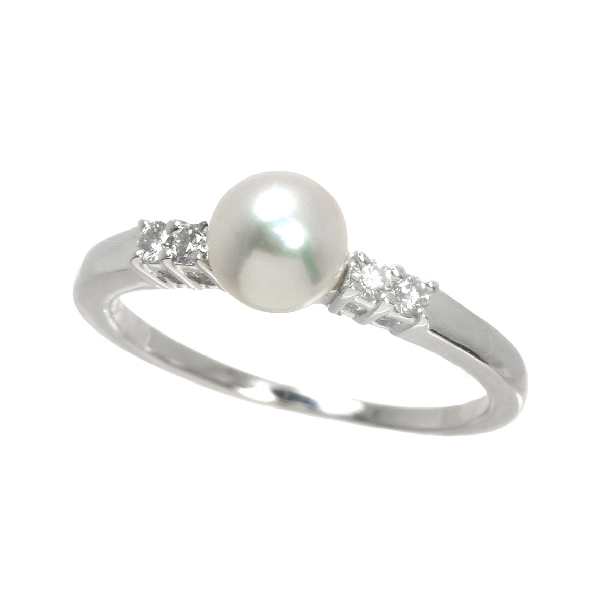 Akoya Pearl 5.7mm Diamond Ring 18K WG 750 size5.25(US)