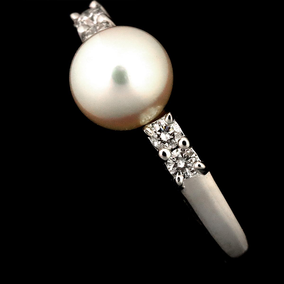 Akoya Pearl 5.7mm Diamond Ring 18K WG 750 size5.25(US)