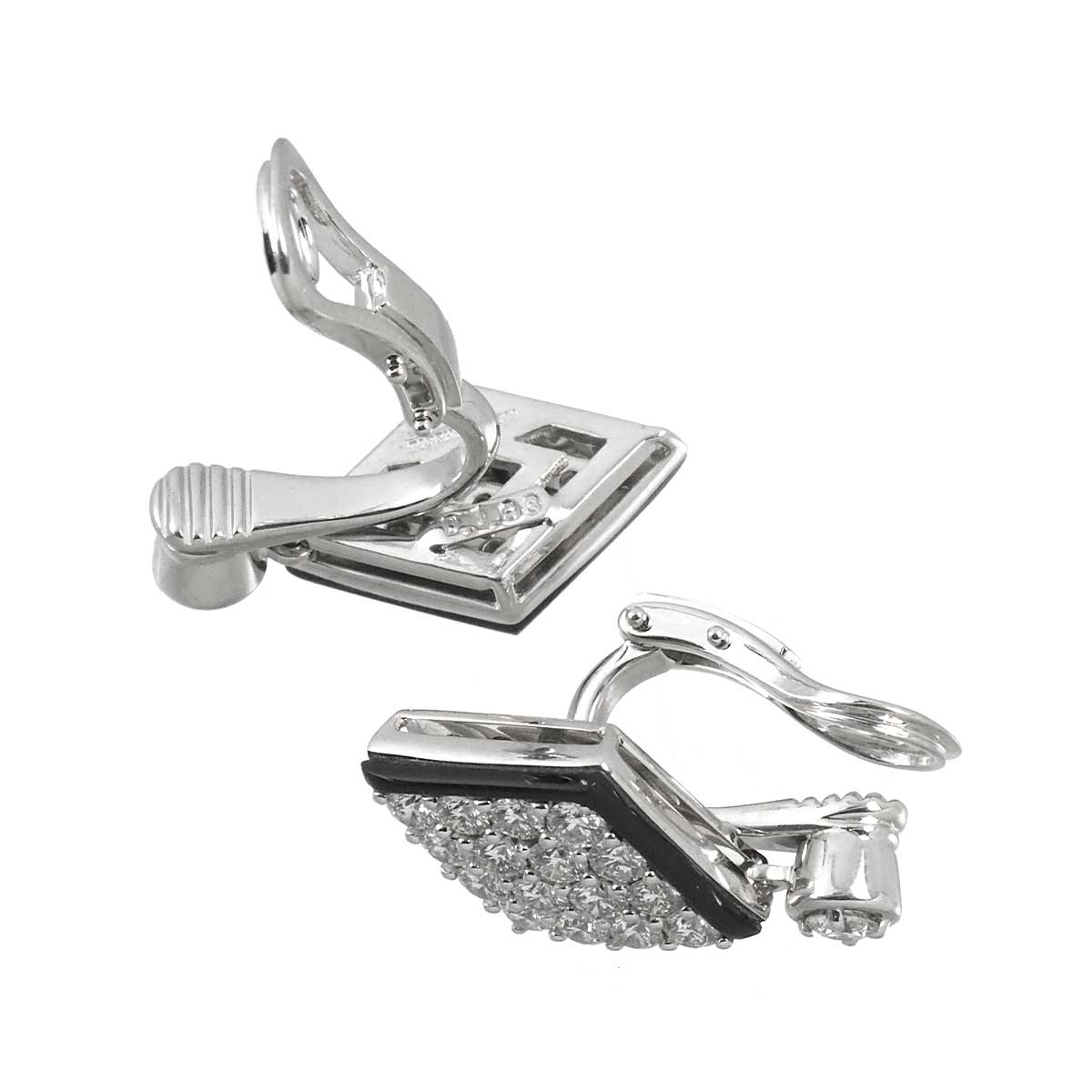 Diamond 1.93ct Onyx Earrings Clip on 18K White Gold 750