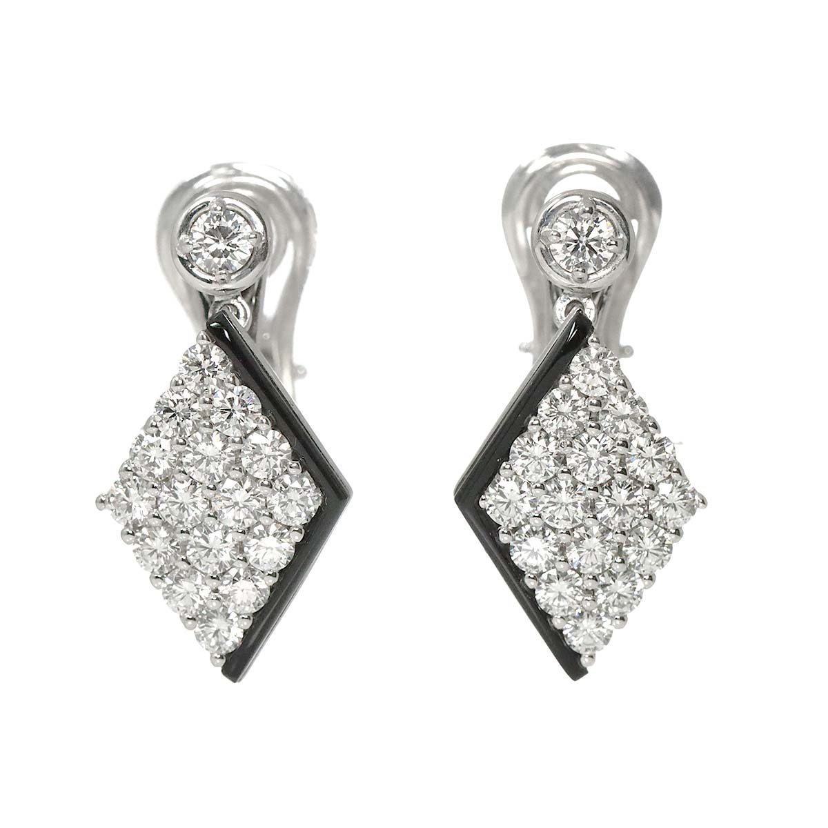 Diamond 1.93ct Onyx Earrings Clip on 18K White Gold 750