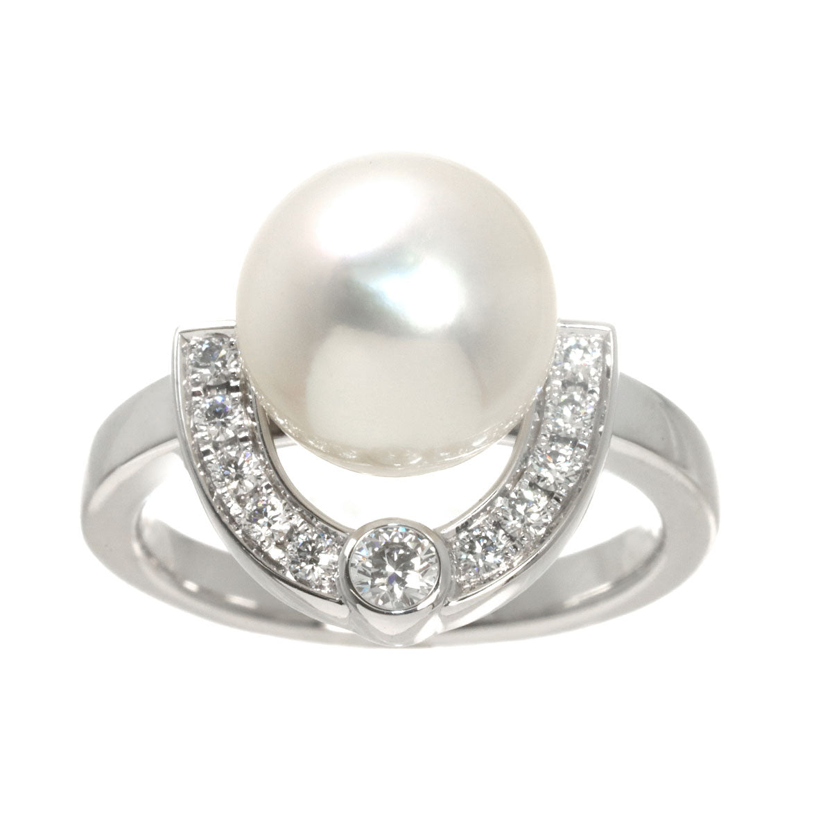 South Sea Pearl 10.3mm Diamond Ring 18K WG 750 6.25-6.5(US)